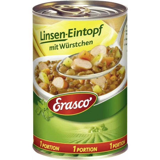 Linsen-Eintopf mit Würstchen 1 Portion 400G Erasco Linsen-Eintopf Mit Würstchen 1 Portion 400G -Kaffee-Tee Sales erasco linseneintopf mit wrstchen 1 portion