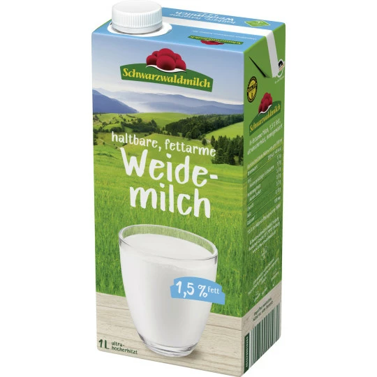 Haltbare Fettarme Weidemilch 1,5% 1L Schwarzwaldmilch Haltbare Fettarme Weidemilch 1,5% 1L -Kaffee-Tee Sales schwzwhweidenmilch 15 1l