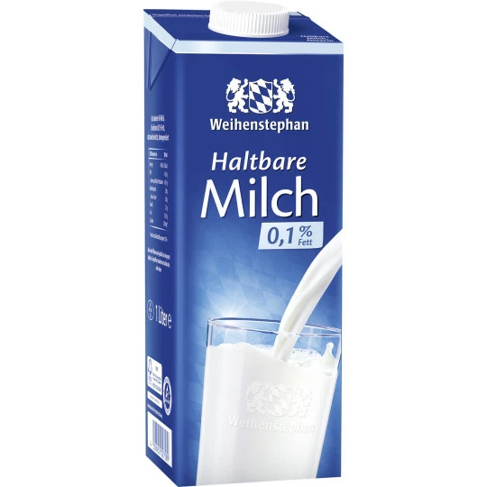 Haltbare Milch 0,1% Fett 1L Weihenstephan Haltbare Milch 0,1% Fett 1L -Kaffee-Tee Sales weihhalpenmilch 011l
